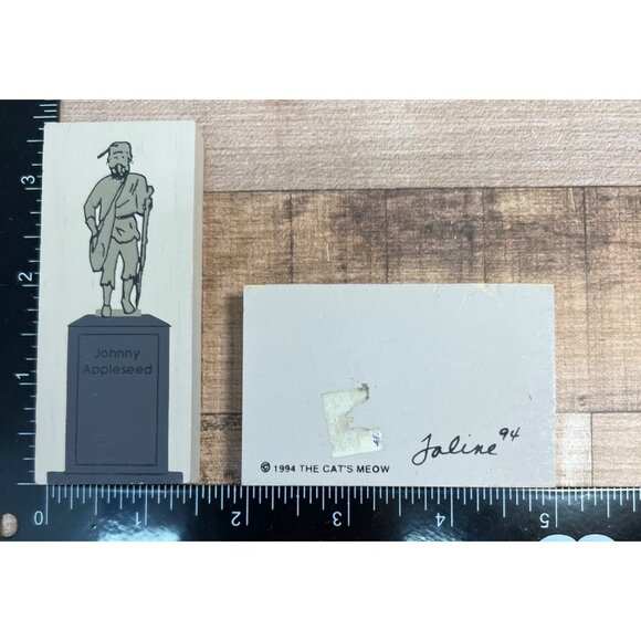 Johnny Appleseed Wooden Figurine & Early Settlers Block Decor By Cats Meow 1994 - Picture 2 of 2